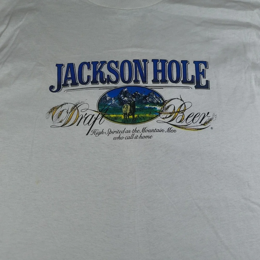 Vintage Jackson Hole Draft Beer Shirt Mens XL White Miller Single Stitch USA 80s